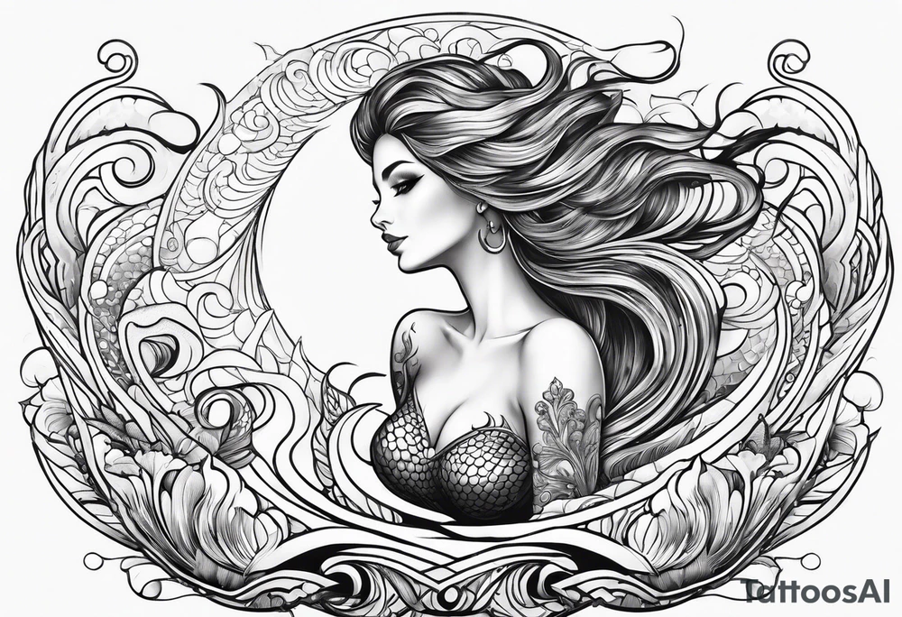 mermaid full body, waves, dark work tattoo idea