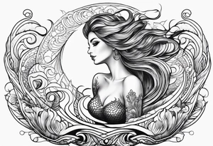 mermaid full body, waves, dark work tattoo idea