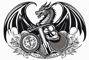 Valhalla prayer sword shield dragon axe tattoo idea