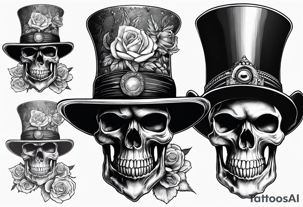 Skull with western hat, sitting on hour glass tattoo idea