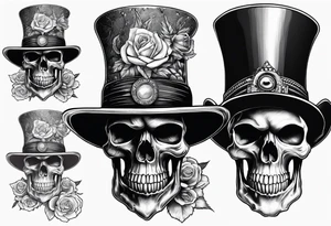 Skull with western hat, sitting on hour glass tattoo idea