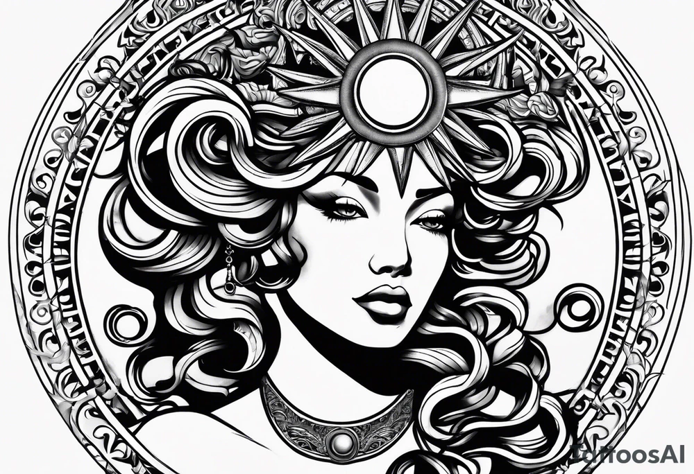Medusa with the sun behind her tattoo idea
