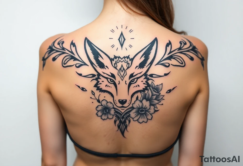 draw a fox with flowers tattoo idea