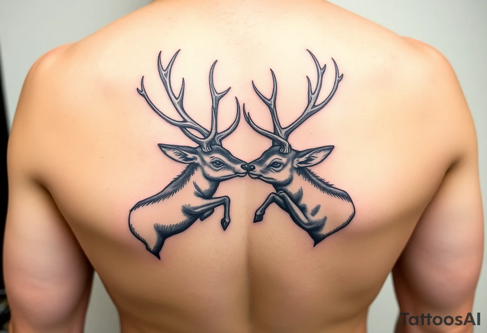 Two deer fighting with intertwined antlers tattoo idea