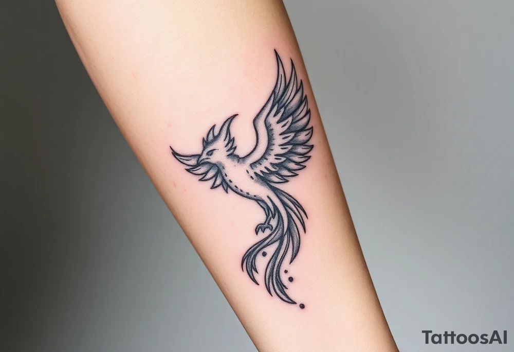 magnificent phoenix rising from golden flames with trailing embers tattoo idea