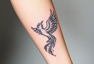 magnificent phoenix rising from golden flames with trailing embers tattoo idea