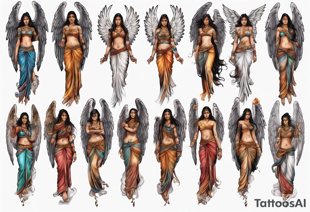 Indian angel on a balcony tattoo idea
