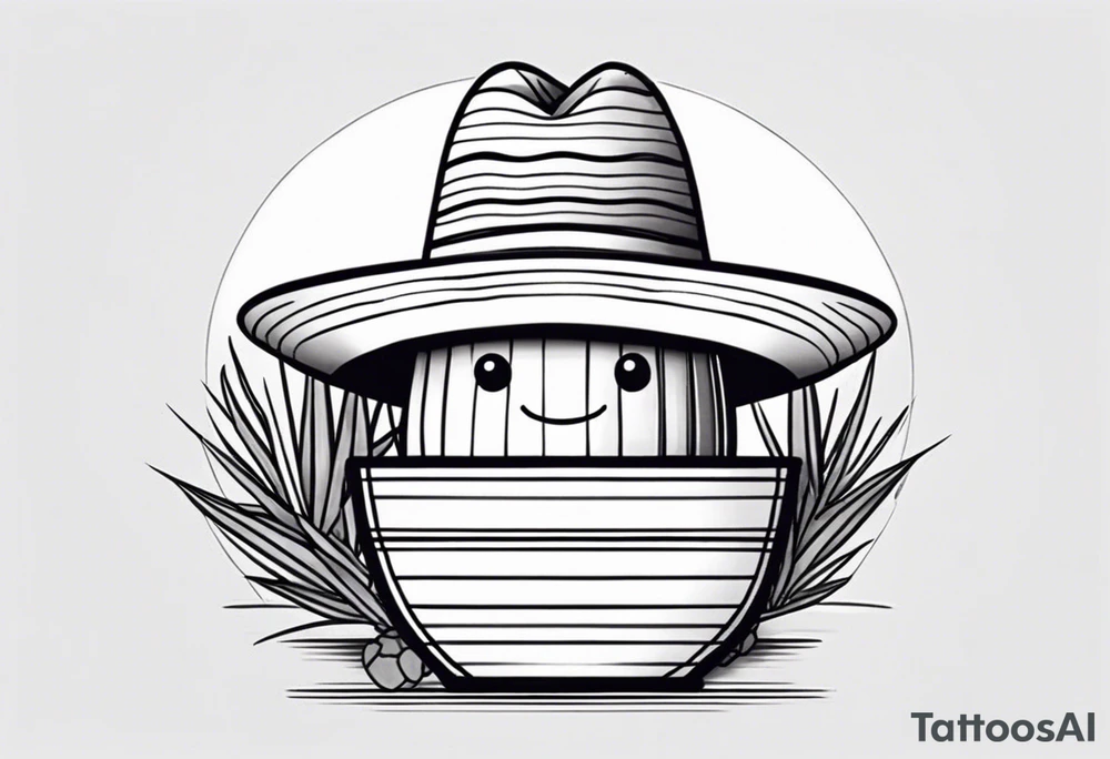 Cactus in a pot wearing a sombrero black and grey tattoo idea