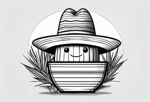 Cactus in a pot wearing a sombrero black and grey tattoo idea