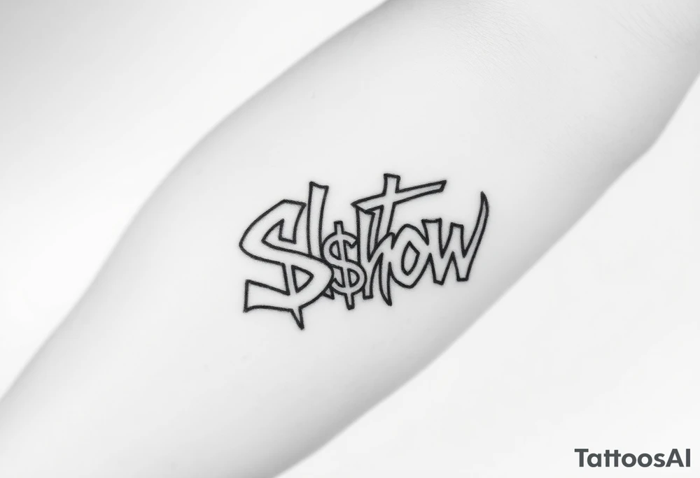 “Shit Show” Graffiti styled lettering using a dollar sign as one of the letters tattoo idea
