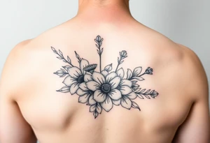 September and 2 may birth flower bouquet fine line tattoo idea