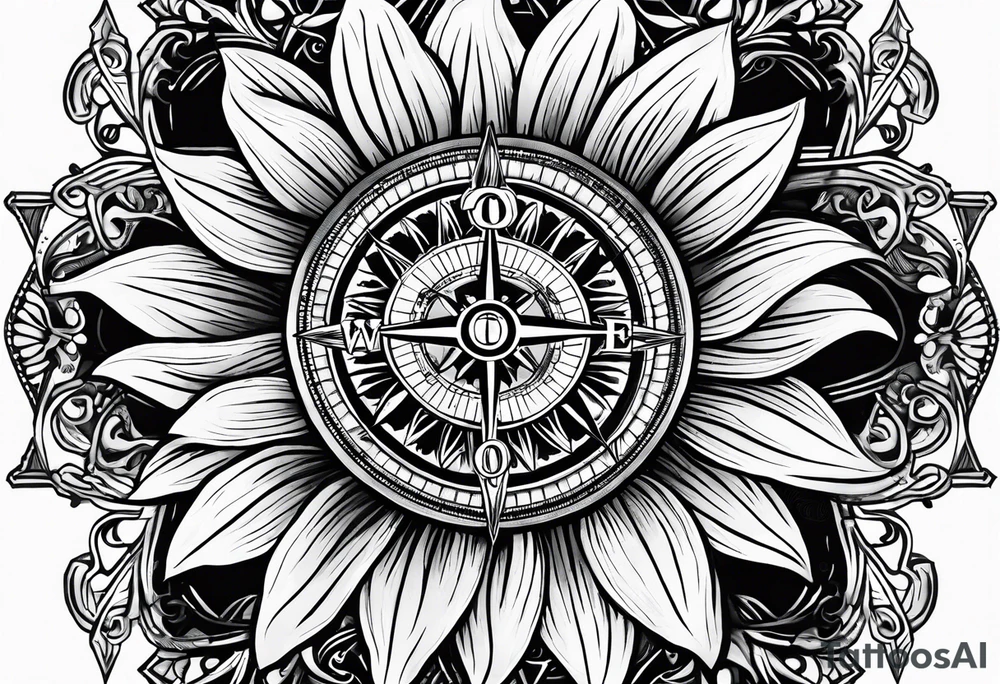 Sunflower and a compass, with the words "To Thine Own Self Be True" tattoo idea