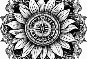 Sunflower and a compass, with the words "To Thine Own Self Be True" tattoo idea