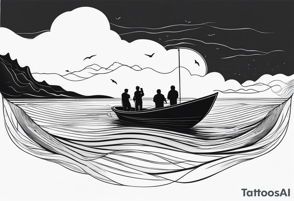 BOAT IN SEA WITH PEOPLE tattoo idea