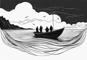 BOAT IN SEA WITH PEOPLE tattoo idea