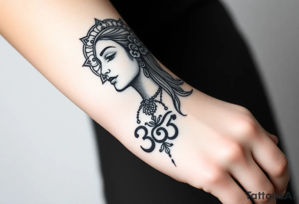 beautiful woman dmt deity with mandala behind head and Om under her tattoo idea