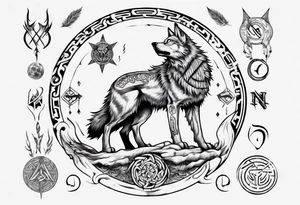 Wolf  howling with Norse symbols, a bit of Māori tattooing and my nanas name joy tattoo idea