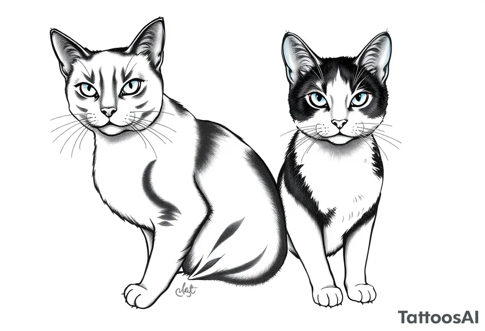 A tuxedo cat and a calico cat tattoo idea