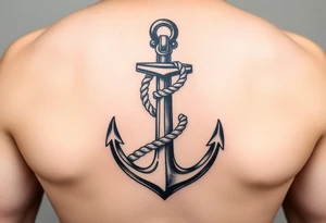 weathered anchor wrapped in nautical rope with sea waves tattoo idea
