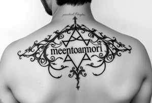 Can you please design a tattoo of an ambigram combining the phrase “memento mori” and “this shall pass” tattoo idea