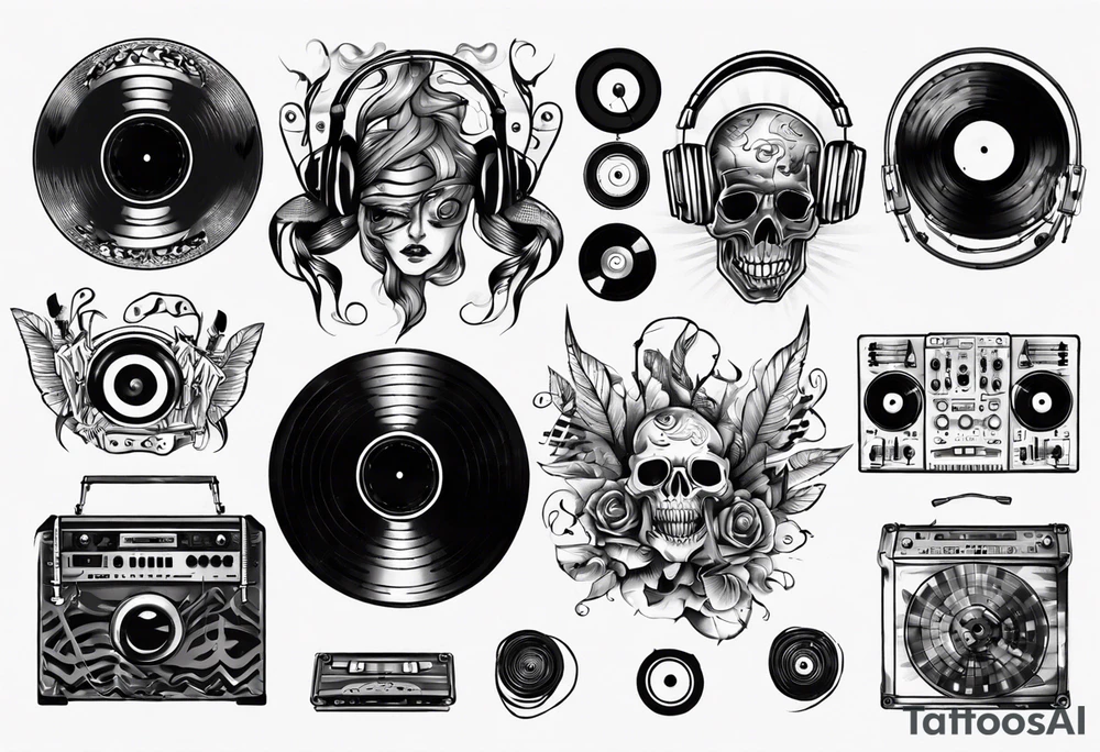 sound music vinyl DJ tattoo idea