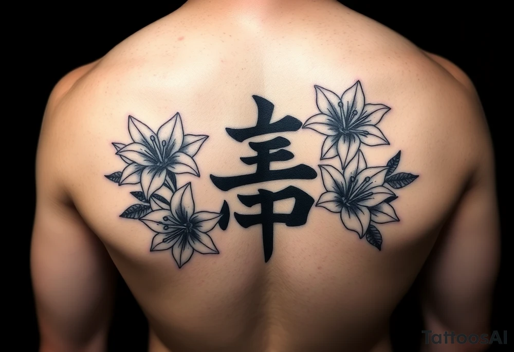 japanese letter meaning sonder with lilies around it tattoo idea