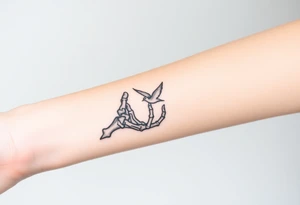 Skeleton hand reaching out of the ocean for a flying swallow tattoo idea