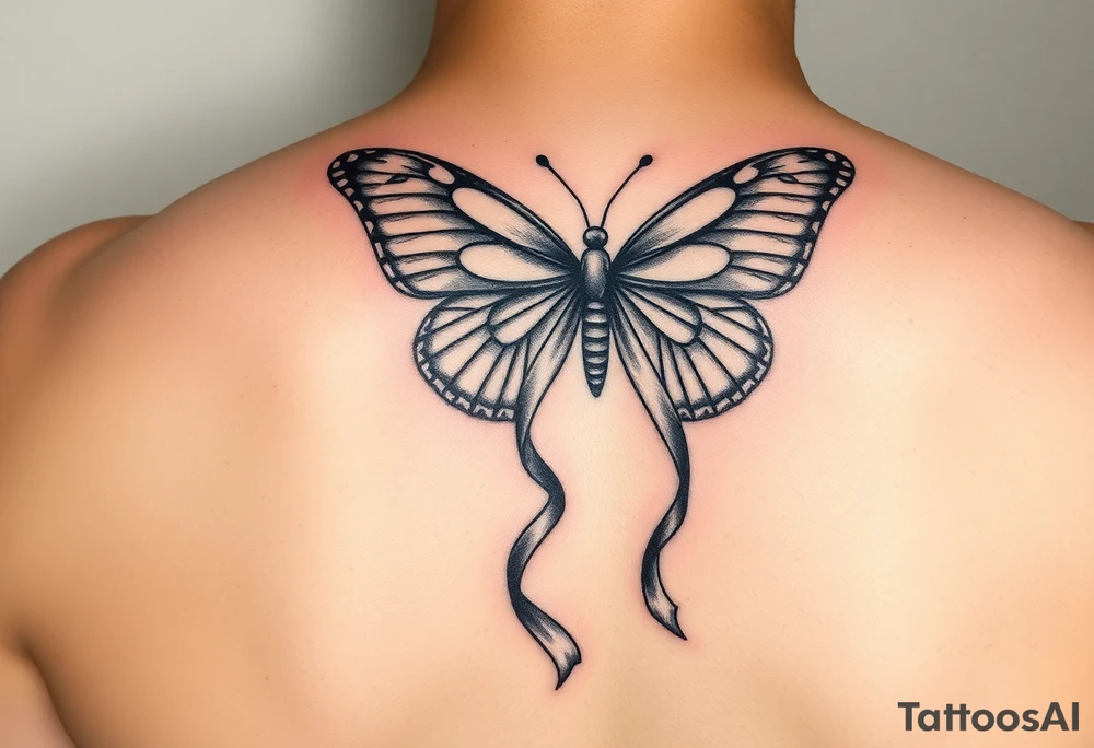 ethereal butterfly with flowing silk HIV positive ribbons in moonlight tattoo idea