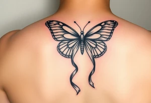 ethereal butterfly with flowing silk HIV positive ribbons in moonlight tattoo idea