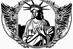 Statue of Liberty handcuffed in a wheelchair tattoo idea