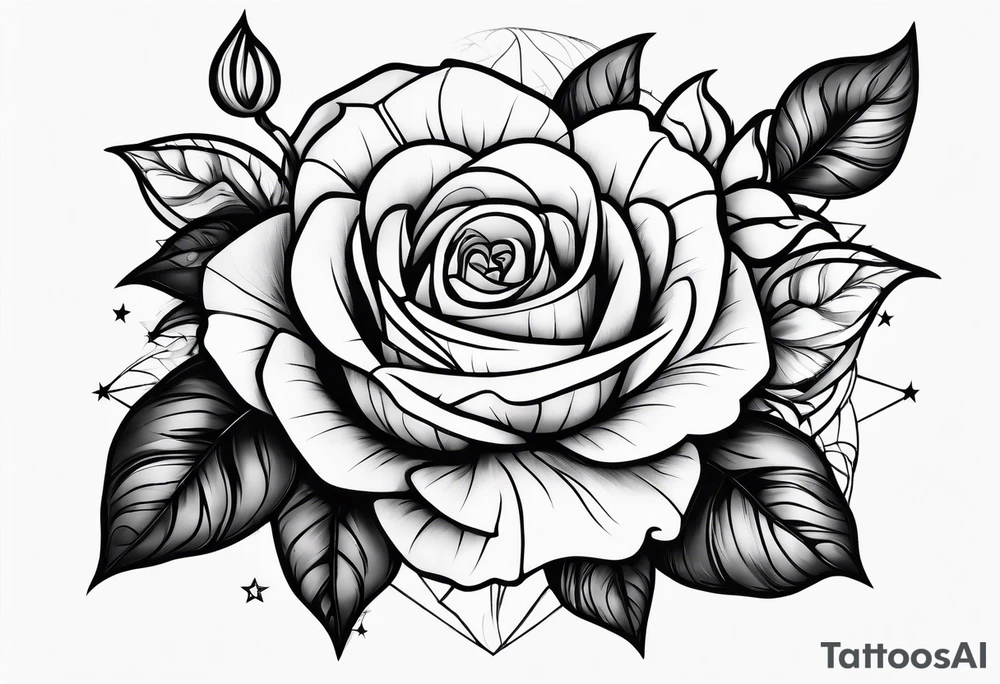 Tesseract with big roses and small stars around it tattoo idea