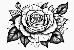 Tesseract with big roses and small stars around it tattoo idea