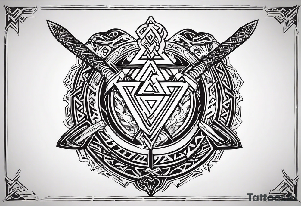 Valhalla sword shield axe Valknut tattoo idea