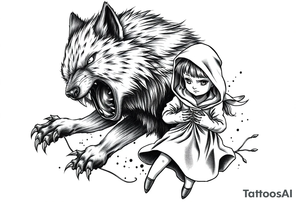 Big bad wolf chasing little red riding hood tattoo idea