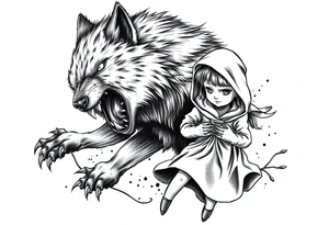 Big bad wolf chasing little red riding hood tattoo idea