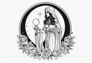 High priestess as a skeleton with moon tarot card tattoo idea
