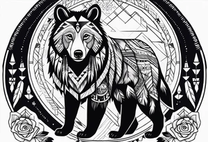 Cree tribe inspired tattoo with a bear a cayote together. tattoo idea