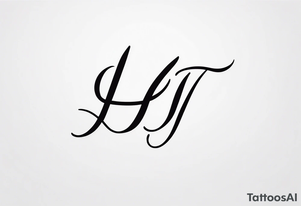make a tattoo with the initials HJ in cursive fineline with a heart tattoo idea