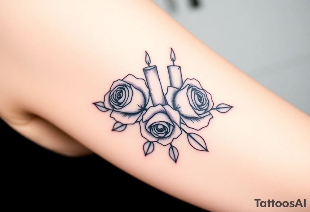 Blue, 2 roses, 2 candles tattoo idea