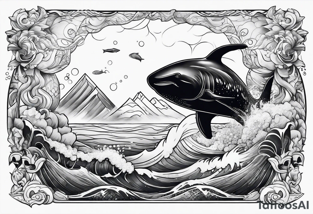 ice berg floating with a diver swimming below it tattoo idea