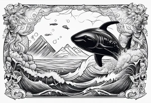 ice berg floating with a diver swimming below it tattoo idea