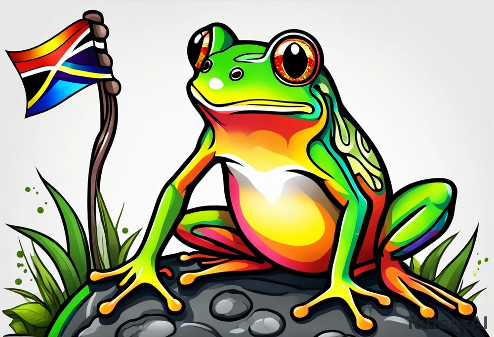 Small frog with pride flag tattoo idea