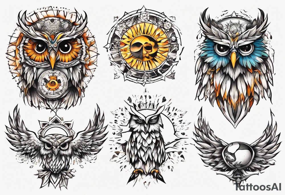 Eule und sonne tattoo idea