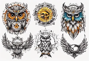 Eule und sonne tattoo idea