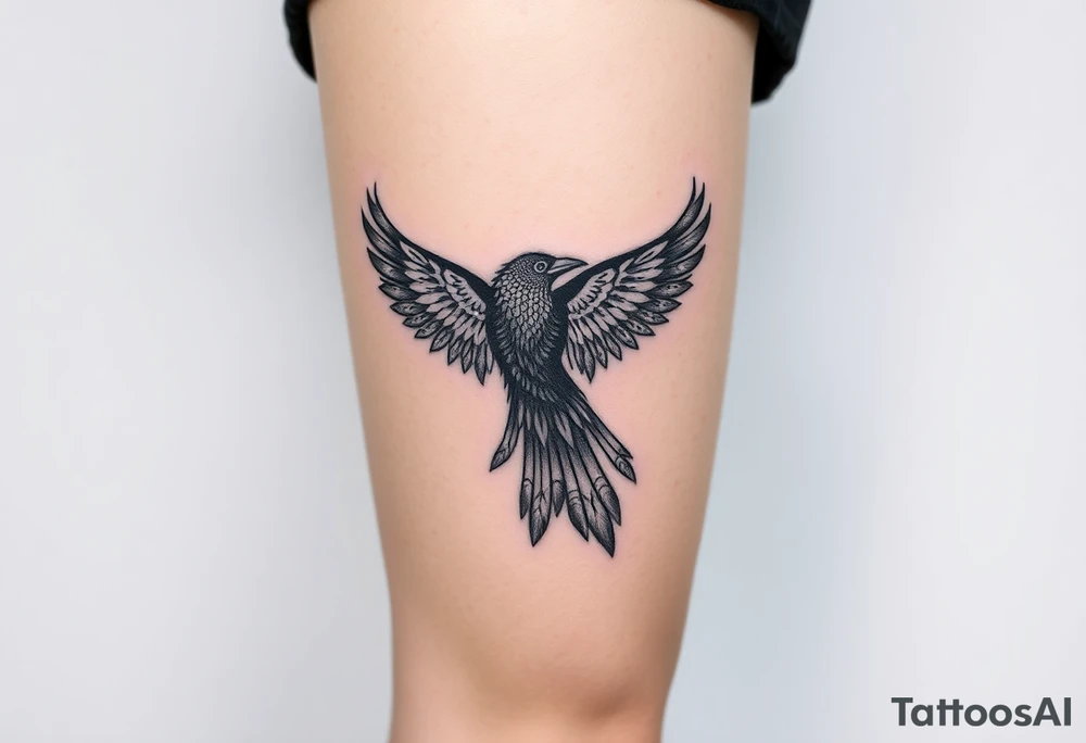 Nordic ornamental raven leg sleeve tattoo idea
