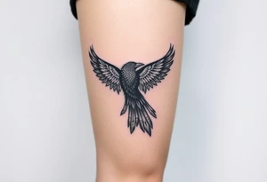Nordic ornamental raven leg sleeve tattoo idea
