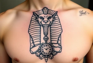6. Esfinge descompuesta
Rostro de la Gran Esfinge, pero desmoronándose en bloques de piedra o arena flotante.

Puedes combinarlo con un reloj de arena dentro del pecho. tattoo idea