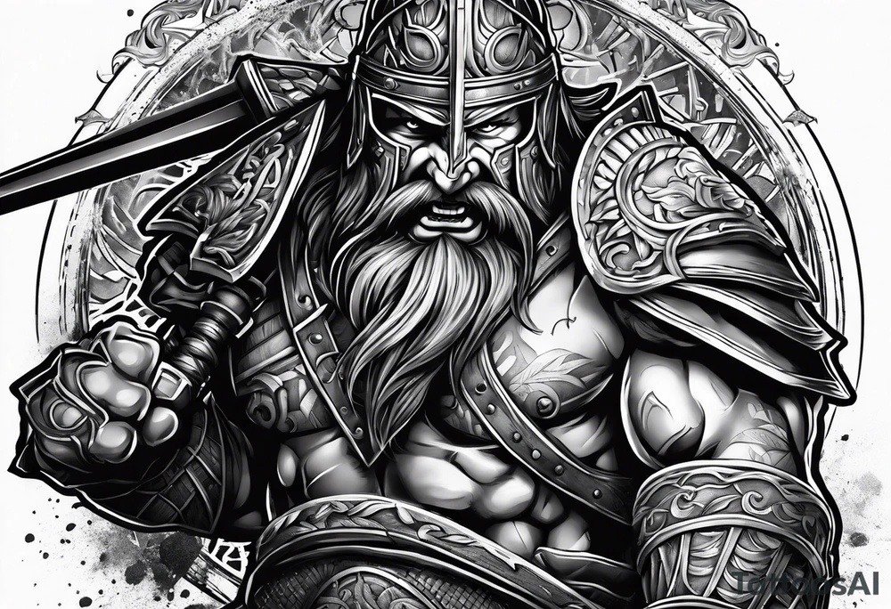 Ripped angry gladiator tattoo idea