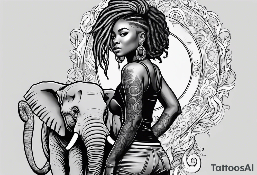 Black woman with locs and elephant tattoo idea