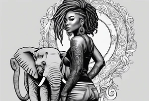 Black woman with locs and elephant tattoo idea